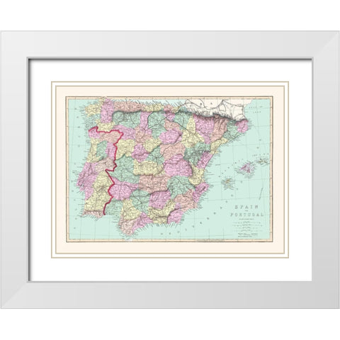Spain Portugal - Williams 1873 White Modern Wood Framed Art Print with Double Matting by Williams