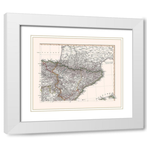 Northeast Spain - Perthes 1850 White Modern Wood Framed Art Print with Double Matting by Perthes