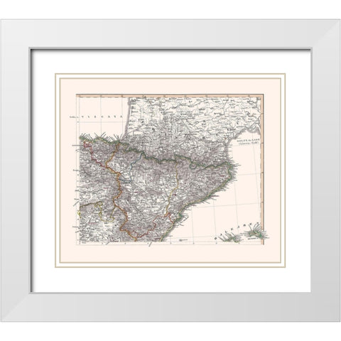 Northeast Spain - Perthes 1850 White Modern Wood Framed Art Print with Double Matting by Perthes