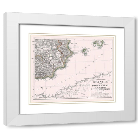 Southeast Spain Portugal - Perthes 1850 White Modern Wood Framed Art Print with Double Matting by Perthes