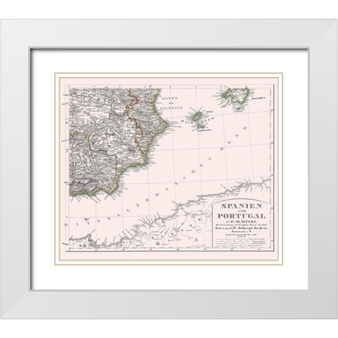 Southeast Spain Portugal - Perthes 1850 White Modern Wood Framed Art Print with Double Matting by Perthes