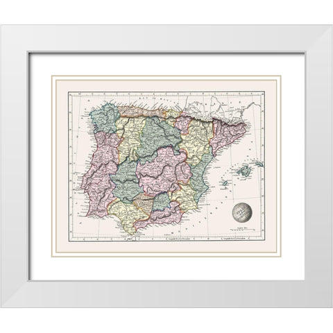 Spain Portugal - Arrowsmith 1825 White Modern Wood Framed Art Print with Double Matting by Arrowsmith