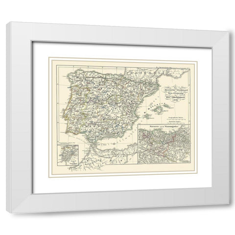 Spain Portugal - Perthes 1854 White Modern Wood Framed Art Print with Double Matting by Perthes
