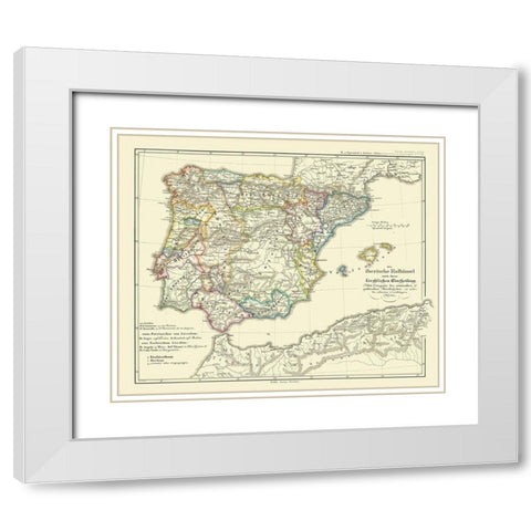 Spain Portugal - Perthes 1854 White Modern Wood Framed Art Print with Double Matting by Perthes