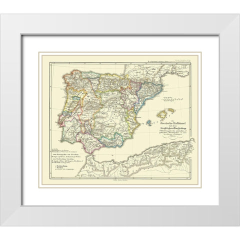 Spain Portugal - Perthes 1854 White Modern Wood Framed Art Print with Double Matting by Perthes