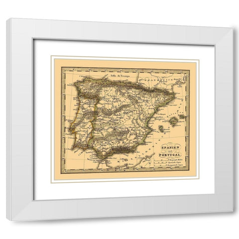 Spain Portugal - Stieler 1852 White Modern Wood Framed Art Print with Double Matting by Stieler