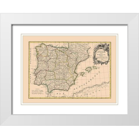 Spain Portugal - Lattre 1760 White Modern Wood Framed Art Print with Double Matting by Lattre