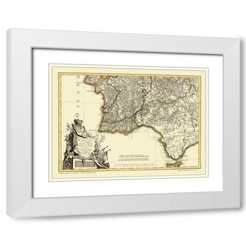 Spain Portugal - Lattre 1780 White Modern Wood Framed Art Print with Double Matting by Lattre