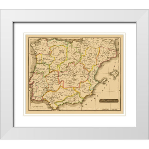 Spain Portugal - Carey 1825 White Modern Wood Framed Art Print with Double Matting by Carey