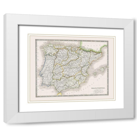 Spain Portugal - Dower 1844 White Modern Wood Framed Art Print with Double Matting by Dower