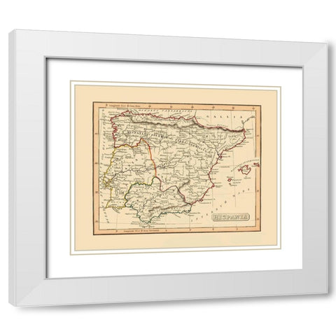 Spain Portugal - Thomas 1835 White Modern Wood Framed Art Print with Double Matting by Thomas