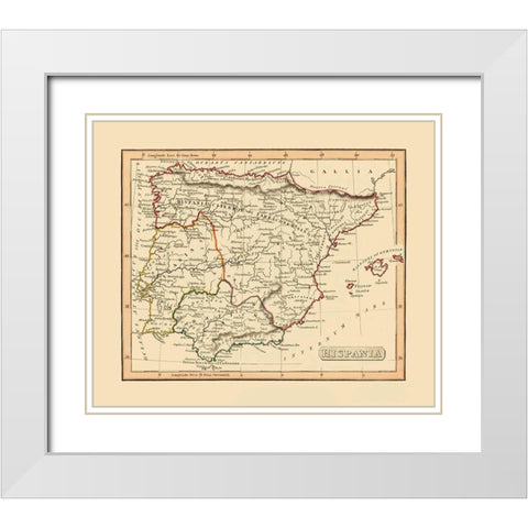 Spain Portugal - Thomas 1835 White Modern Wood Framed Art Print with Double Matting by Thomas