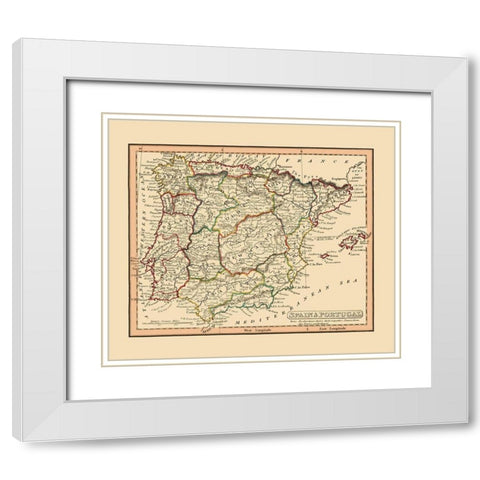 Spain Portugal - Thomas 1835 White Modern Wood Framed Art Print with Double Matting by Thomas