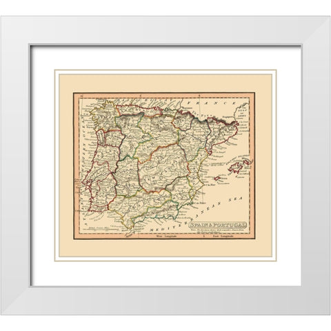 Spain Portugal - Thomas 1835 White Modern Wood Framed Art Print with Double Matting by Thomas