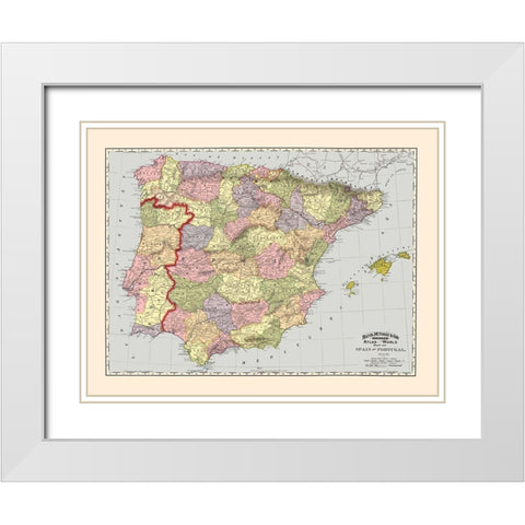 Spain Portugal - Rand McNally 1897 White Modern Wood Framed Art Print with Double Matting by Rand McNally