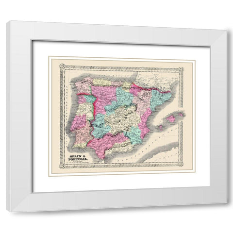 Spain Portugal - Schonberg 1865 White Modern Wood Framed Art Print with Double Matting by Schonberg