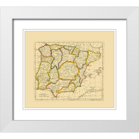 Spain Portugal - Seaman 1821 White Modern Wood Framed Art Print with Double Matting by Seaman