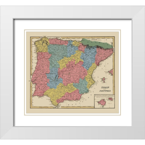 Spain Portugal - Lucas 1823 White Modern Wood Framed Art Print with Double Matting by Lucas