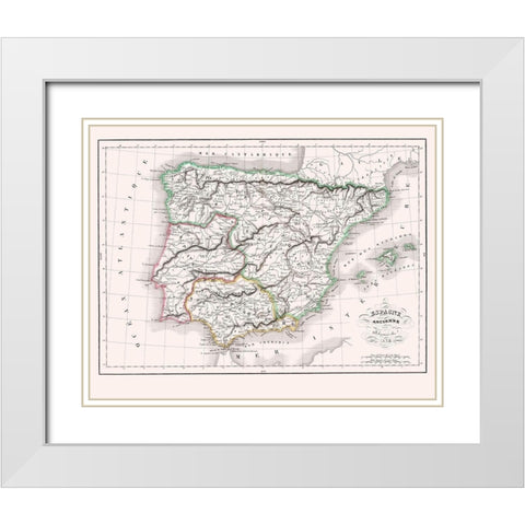 Spain Portugal - Delamarche 1847 White Modern Wood Framed Art Print with Double Matting by Delamarche