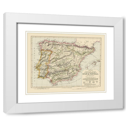 Spain Portugal - Letts 1883 White Modern Wood Framed Art Print with Double Matting by Letts