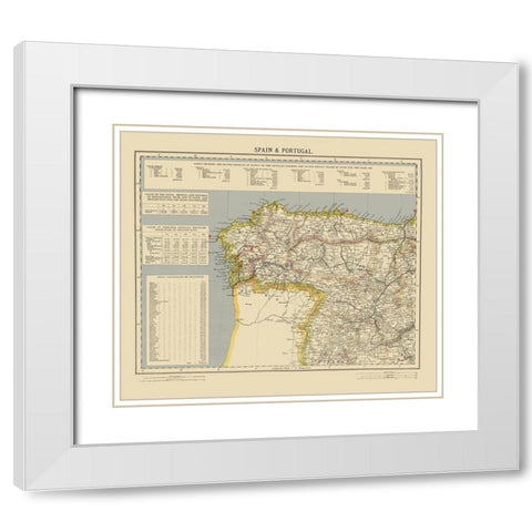 Spain Portugal - Letts 1883 White Modern Wood Framed Art Print with Double Matting by Letts
