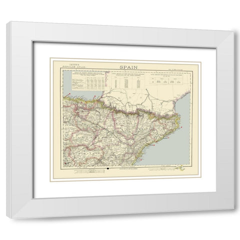 Northeast Spain - Letts 1883 White Modern Wood Framed Art Print with Double Matting by Letts