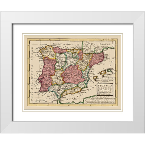Spain Portugal - Moll 1736 White Modern Wood Framed Art Print with Double Matting by Moll