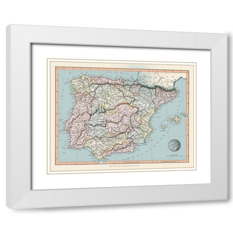 Spain Portugal - Arrowsmith 1840 White Modern Wood Framed Art Print with Double Matting by Arrowsmith