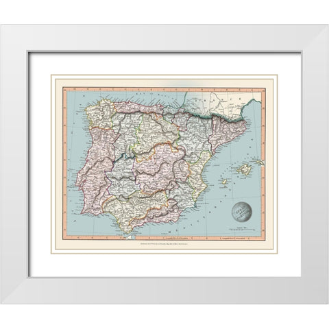 Spain Portugal - Arrowsmith 1840 White Modern Wood Framed Art Print with Double Matting by Arrowsmith