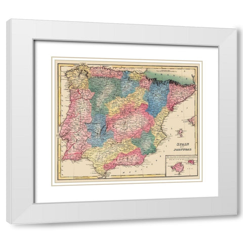 Spain Portugal - Lucas 1823 White Modern Wood Framed Art Print with Double Matting by Lucas
