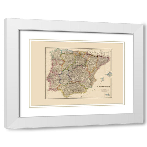 Spain Portugal - Arrowsmith 1844 White Modern Wood Framed Art Print with Double Matting by Arrowsmith