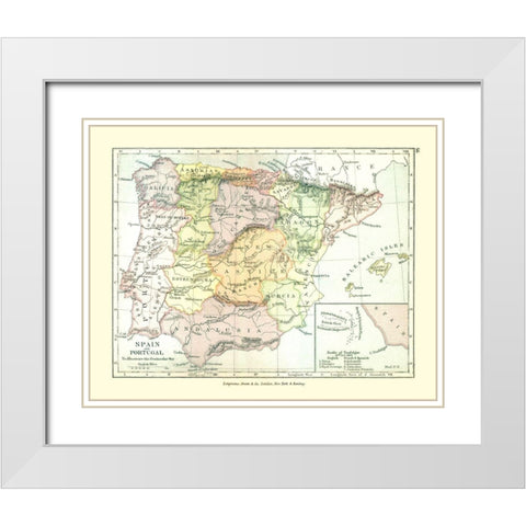 Spain Portugal Europe - Gardiner 1902 White Modern Wood Framed Art Print with Double Matting by Gardiner