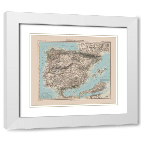Spain Portugal Europe - Stieler 1885 White Modern Wood Framed Art Print with Double Matting by Stieler