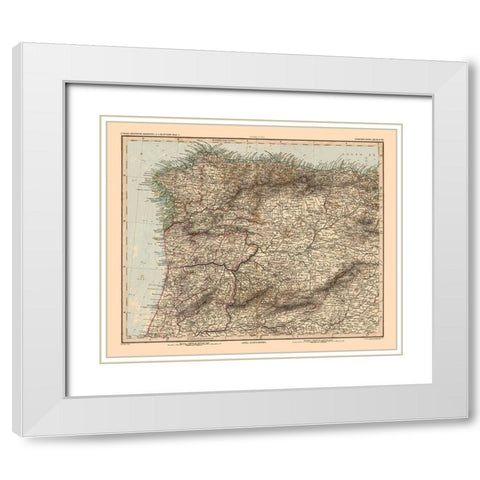 North West Spain Portugal - Stieler 1885 White Modern Wood Framed Art Print with Double Matting by Stieler