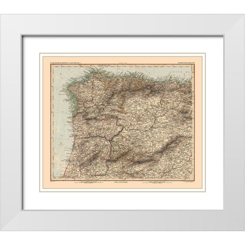 North West Spain Portugal - Stieler 1885 White Modern Wood Framed Art Print with Double Matting by Stieler