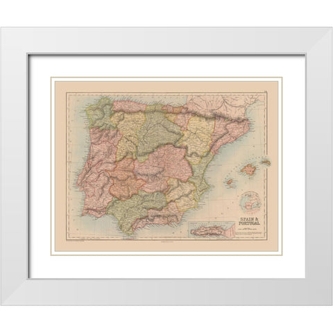 Spain Portugal - Black 1867 White Modern Wood Framed Art Print with Double Matting by Black
