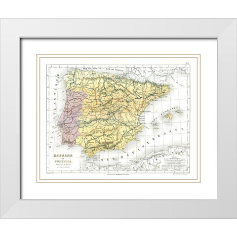 Spain Portugal - Cortambert 1880 White Modern Wood Framed Art Print with Double Matting by Cortambert
