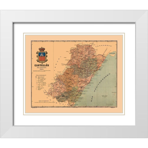 Castellon de la Plana Spain 1901 - Martine 1904 White Modern Wood Framed Art Print with Double Matting by Martine