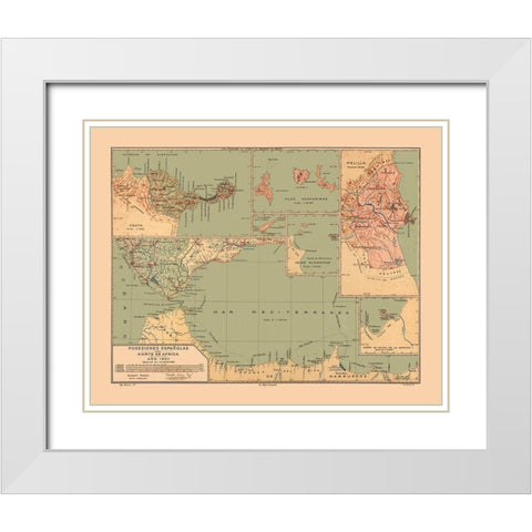 North Africa Possessions Spain - Martine 1904 White Modern Wood Framed Art Print with Double Matting by Martine