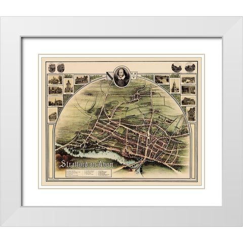 Stratford upon Avon England Panoramic - Brown 1908 White Modern Wood Framed Art Print with Double Matting by Brown