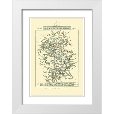 Staffordshire County England - Cary 1792 White Modern Wood Framed Art Print with Double Matting by Cary