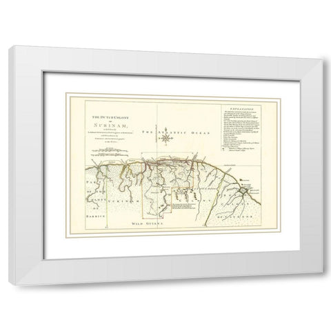 Dutch Colony Surinam South America - Jefferys 1771 White Modern Wood Framed Art Print with Double Matting by Jefferys