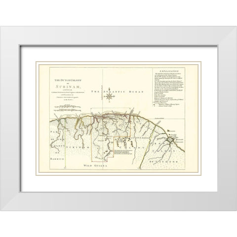 Dutch Colony Surinam South America - Jefferys 1771 White Modern Wood Framed Art Print with Double Matting by Jefferys