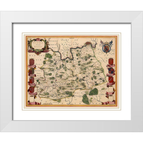 Surrey County England - Blaeu 1646 White Modern Wood Framed Art Print with Double Matting by Blaeu