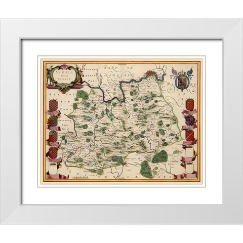 Surrey County England - Blaeu 1645 White Modern Wood Framed Art Print with Double Matting by Blaeu