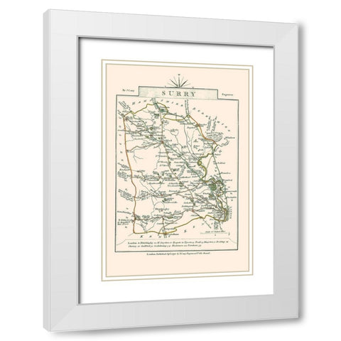 Surrey County England - Cary 1792 White Modern Wood Framed Art Print with Double Matting by Cary