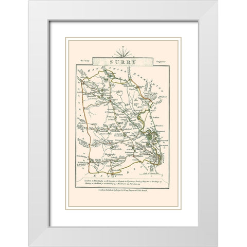 Surrey County England - Cary 1792 White Modern Wood Framed Art Print with Double Matting by Cary