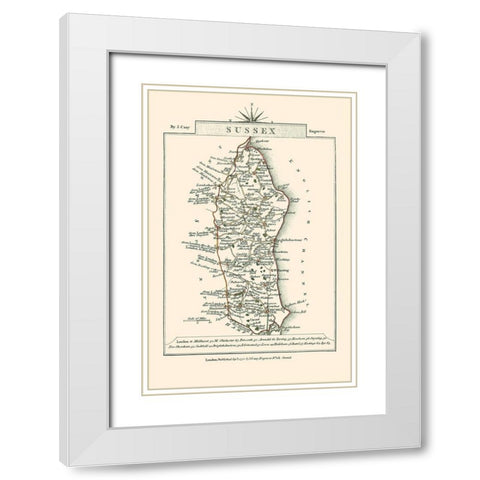 Sussex County England - Cary 1792 White Modern Wood Framed Art Print with Double Matting by Cary