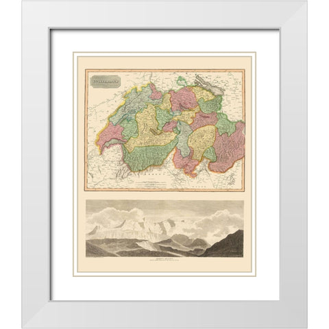 Switzerland - Thomson 1814 White Modern Wood Framed Art Print with Double Matting by Thomson