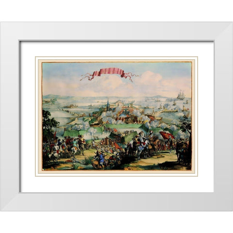 Kristianstad Sweden Panoramic - DeHooghe 1675 White Modern Wood Framed Art Print with Double Matting by De Hooghe